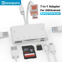 Minisopuru USB HUB OTG Adapter For iOS to SD TF Memory Card Reader with USB C Charging Port for iPhone iPad Android MacBook
