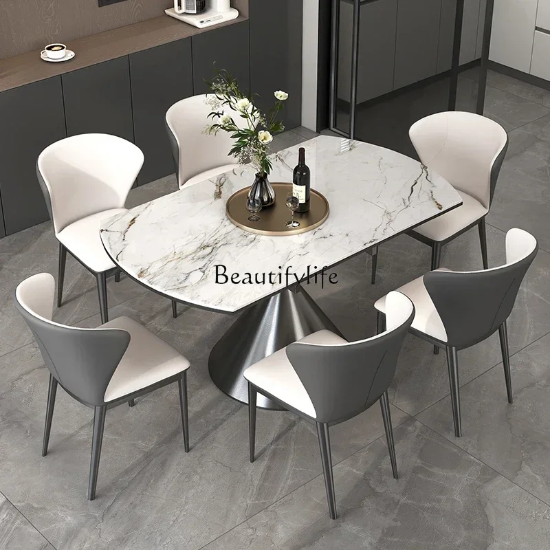 

FG10Marble retractable round dining table Modern simple light luxury natural microcrystalline stone dining table
