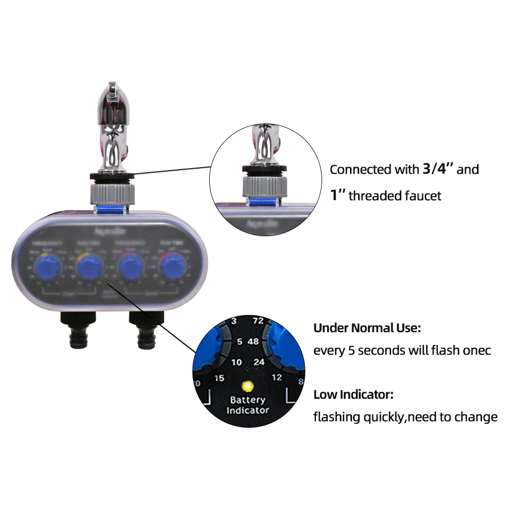 Válvula de esfera automático eletrônico rega dois tomada quatro mostradores temporizador água controlador irrigação jardim para jardim, quintal