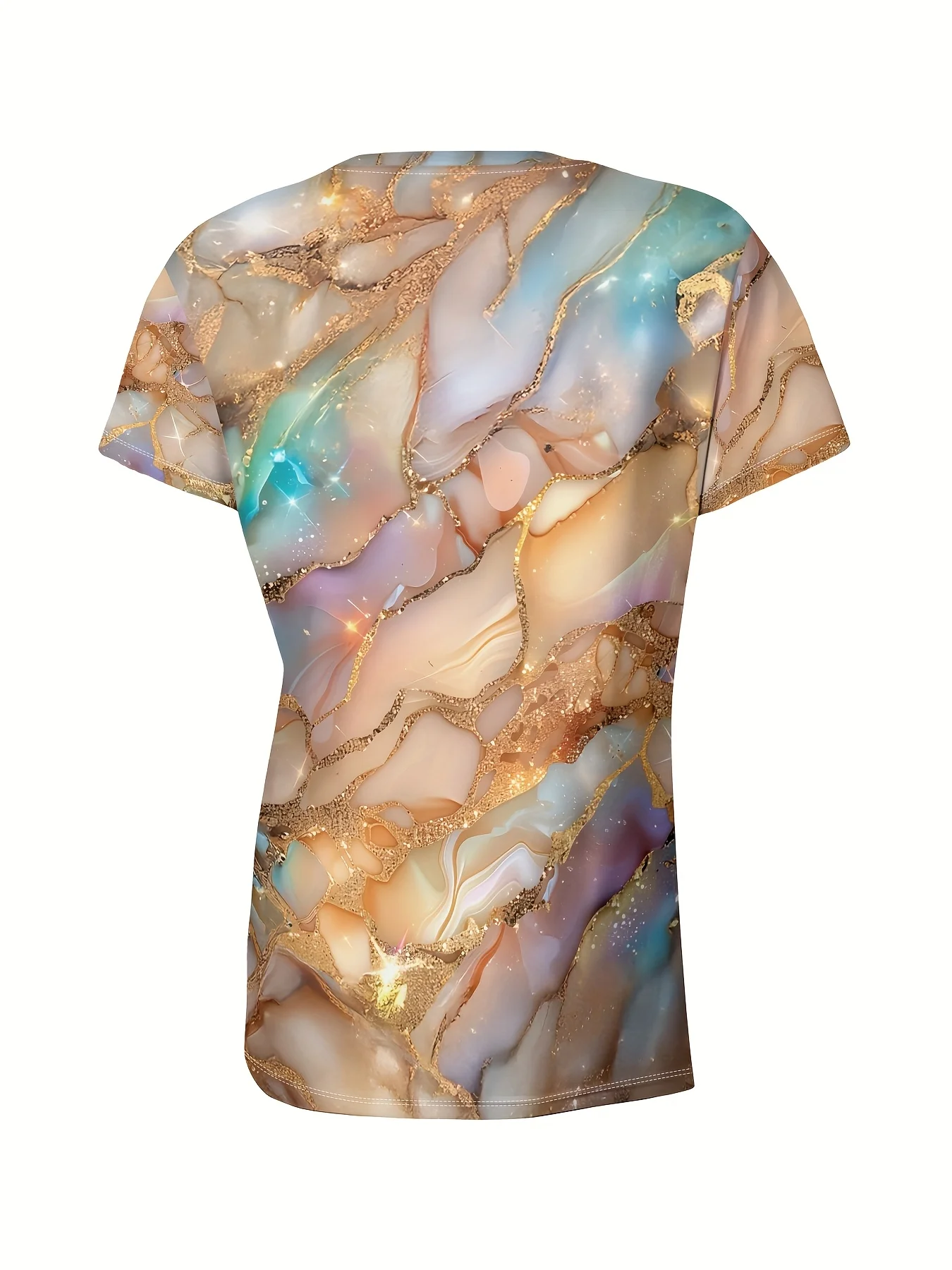 Pastel & Gold Women's Tee - Shimmering Marble Swirl Graphic, Luxe Iridescent Abstract Design for Casual Daily Wear