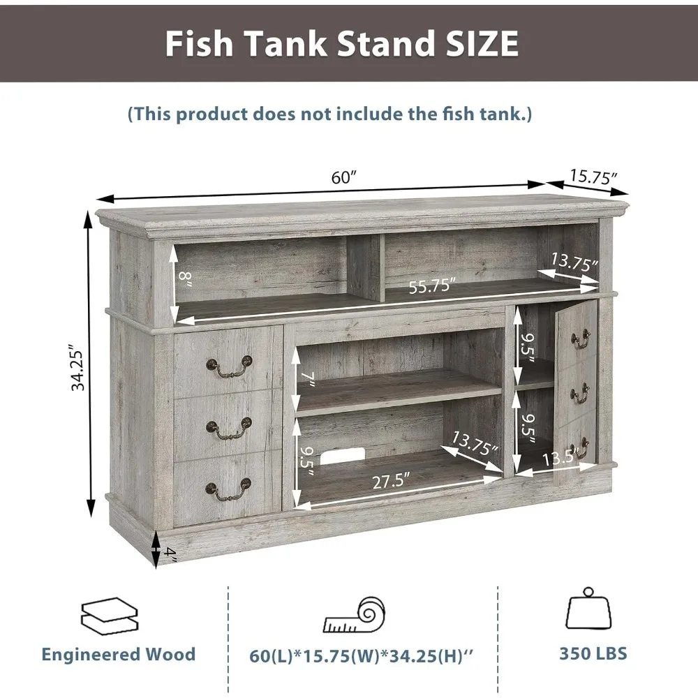 Fish Tank Stand, 20 Gallon Aquarium Stand with Large Open Shelves and Cable Holes, Farmhouse Rustic Fish Tank Table