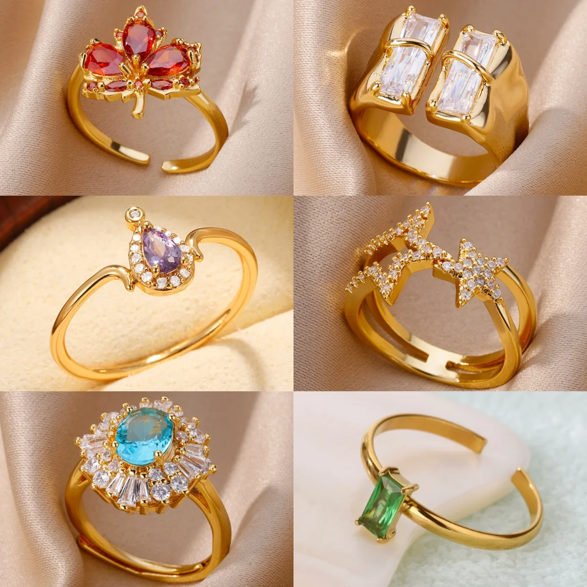 Luxus Maple Leaf Teardrop Farbige Zirkonia Ringe frauen Floral Vergoldet Romantische Schmuck Ring Geschenk Kostenloser Versand