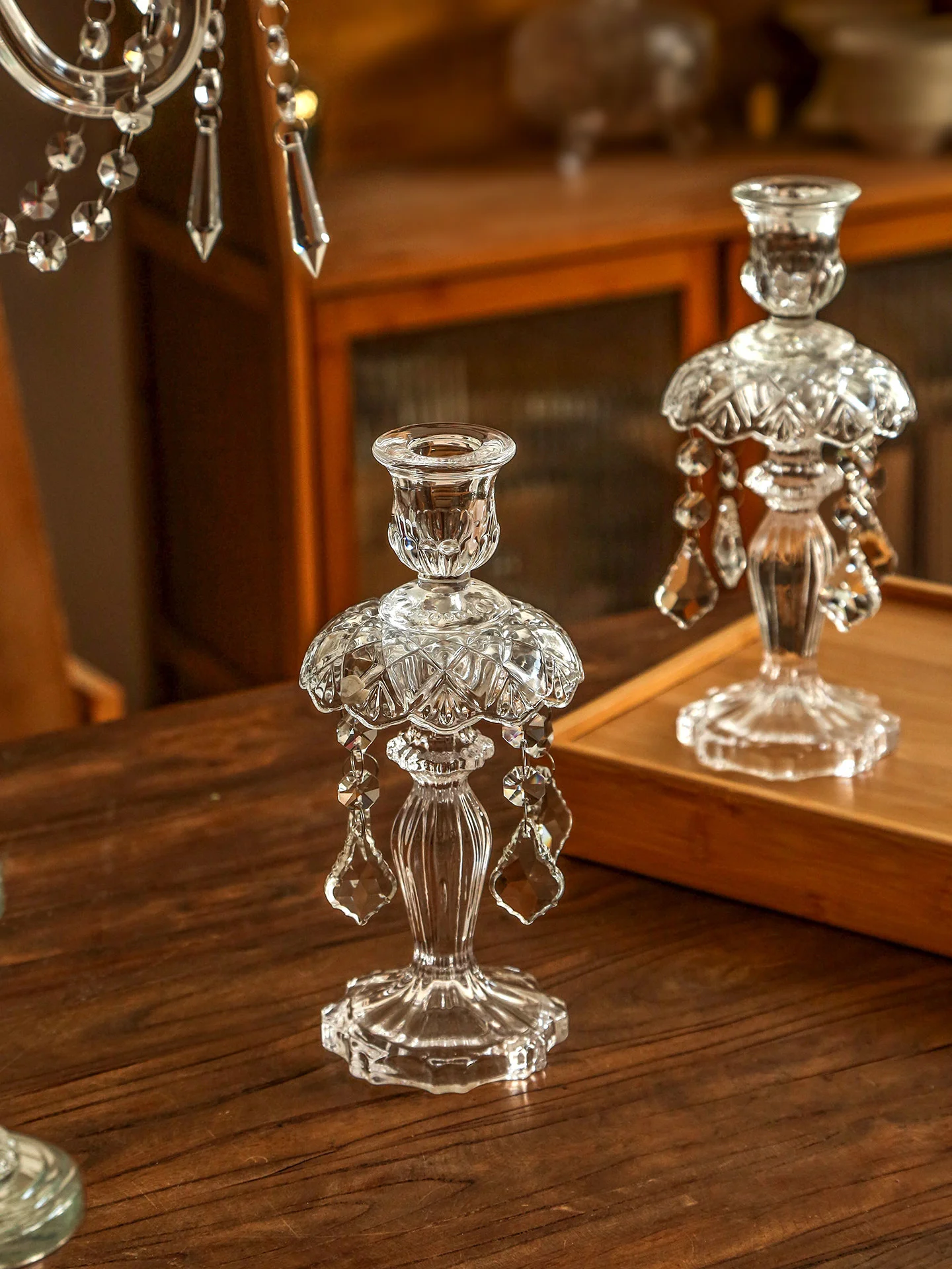 New European Style Glass Candle Holder Crystal Diamond Candle Holder Home Candlestick Creative Wedding Decor Desktop Ornaments