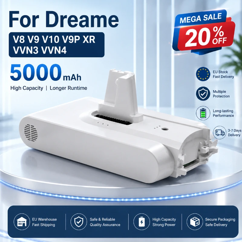 Batterie de remplacement 5000 mAh compatible avec les aspirateurs V8 V9 V9P XR V10 VVN3 VVN4, batterie lithium-ion haute capacité, longue autonomie, rechargeable avec protection BMS, stock UE