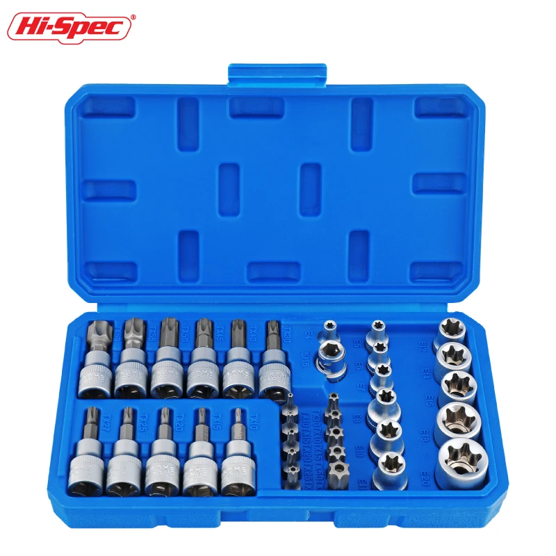 Hi-Spec 34pc E Socket Tool Set Broken Nut Bolt Extractor Sleeve Tool Broken Wire Extractor Socket Set Hex Socket Repair Tool Kit