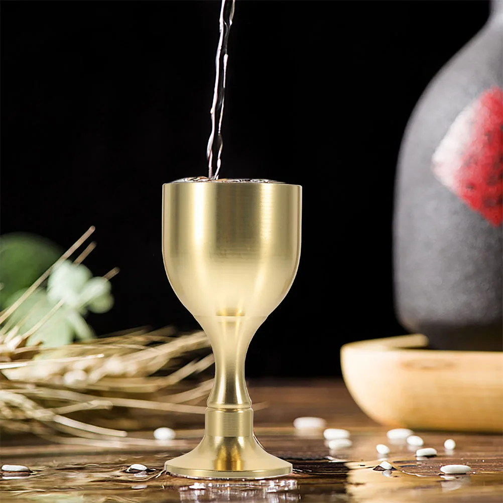 2Pcs Copper Wine Cups Decorative Brass Goblet Exquisite Offering Cup Temple Cup Easy Clean Home Supply