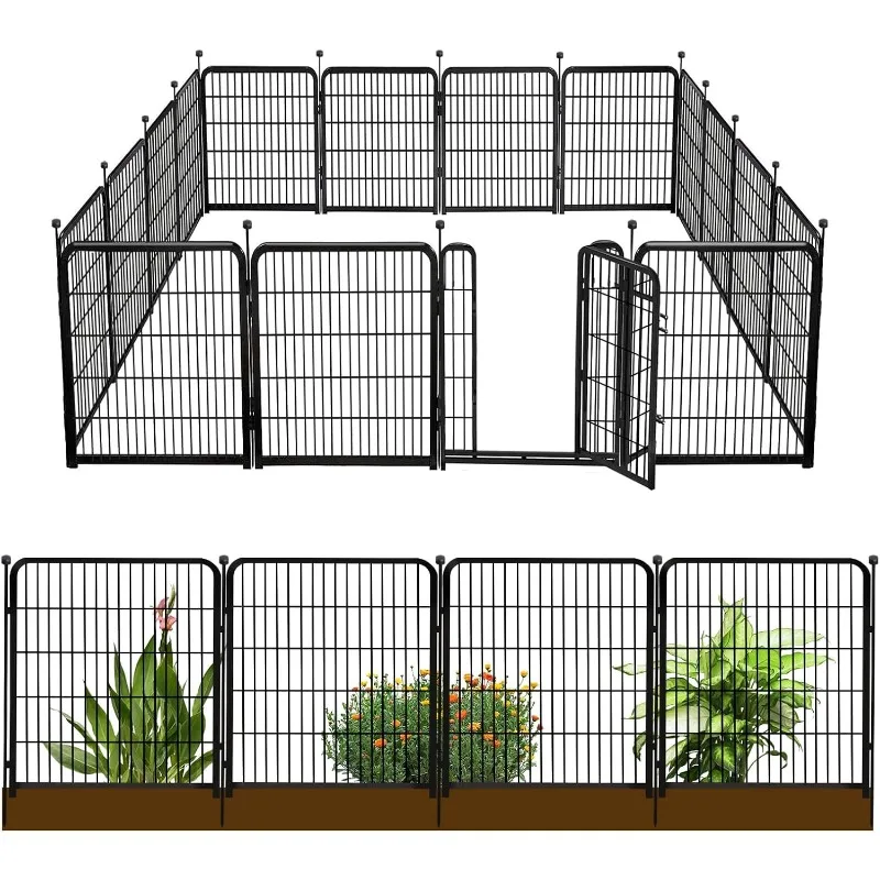 

Fence with Gate 32 in(H)×26.6 Ft(L) 12 Panels, Heavy Duty Iron Animal Barrier Fence for Yard, Suitable for Indoor Pet Fen