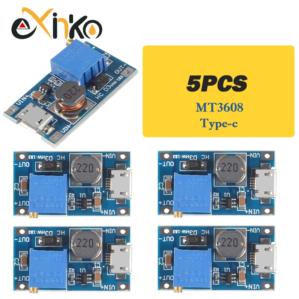 5/10 Stück MT3608 Einstellbares Step-Up-Modul Spannungsregler Micro-USB Typ-C 2V-24V auf 5V-28V 2A Step-Up DC-DC-Aufwärtswandler
