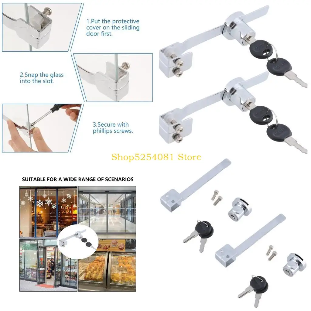 

AXYC 2Pcs Stainless Steel Glass Case Lock Sliding Glass Door Lock Ratchets Lock with Key for Trophies Case, Retail Case