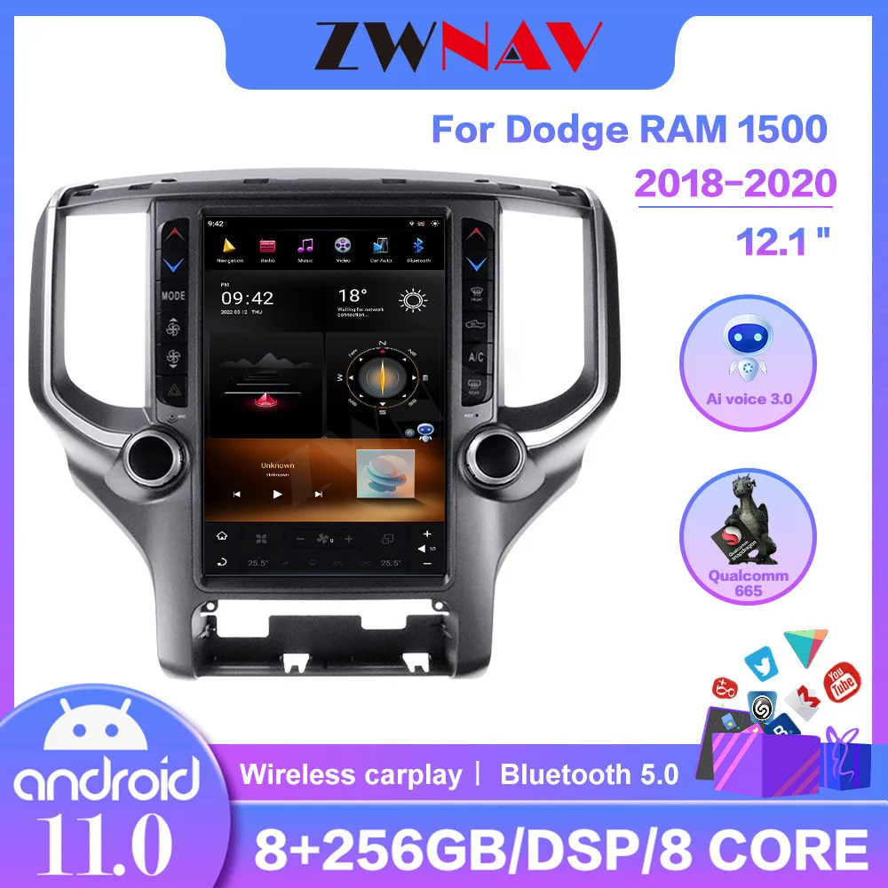 PX6 Tesla IPS Screen Android Car GPS Navigation Radio For Dodge RAM 1500 2018 2019 2020 No DVD Player GPS Audio Stereo Haed Unit