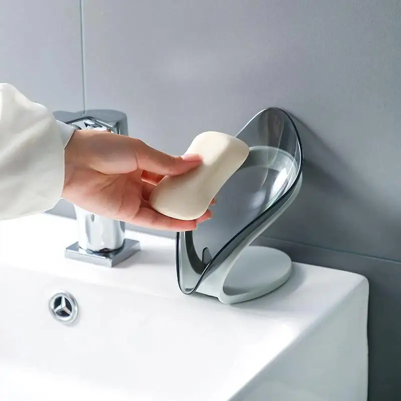 Leaf Shape Dish Soap Kitchen Sponge Soap Box Storage Non-slip Drain Case Container Bathroom Soap Holder Accessories