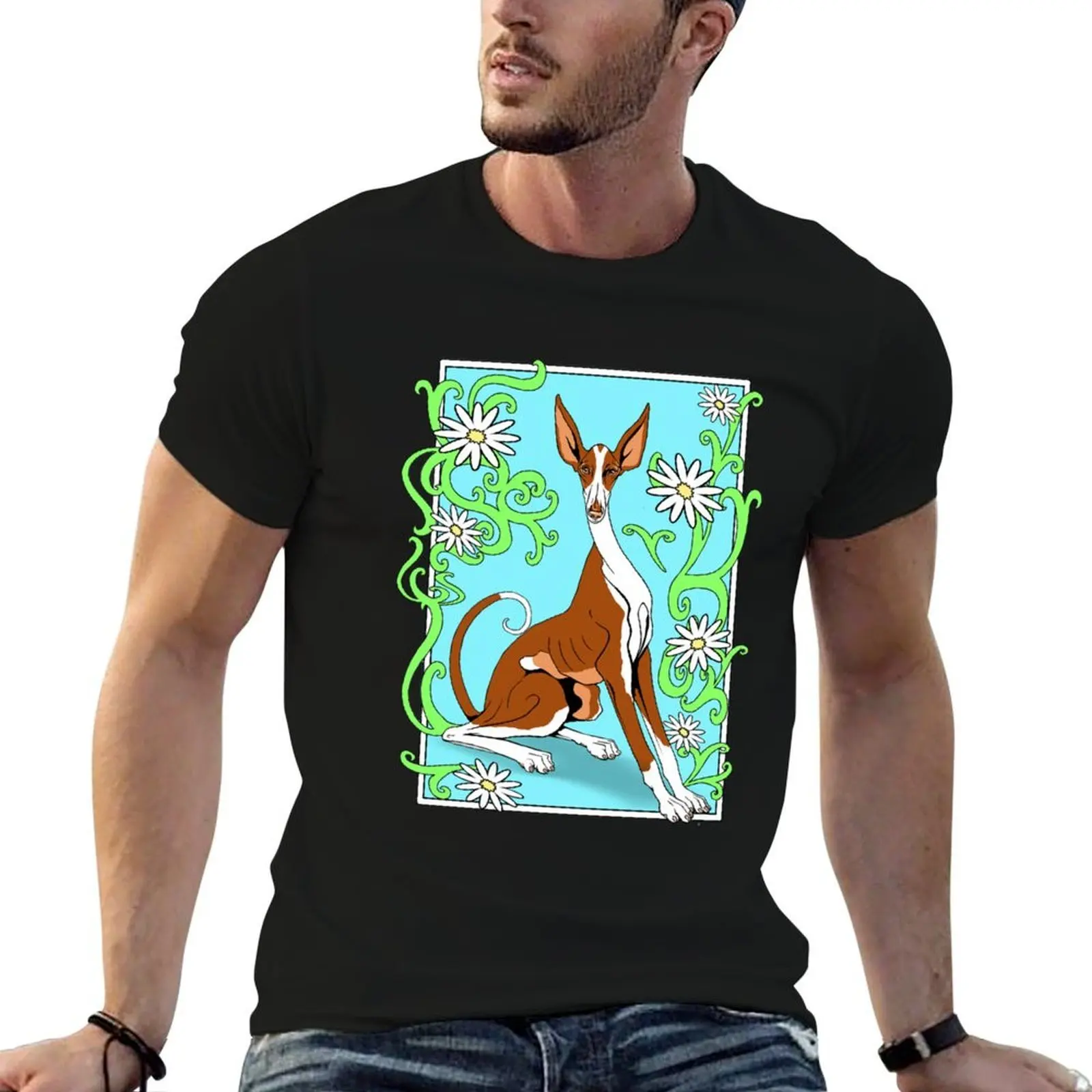 

Ibizan Hound surrounded by daisies. T-Shirt g man t shirts for men t shirts for man graphic funny man t shirt luxury T-Shirt