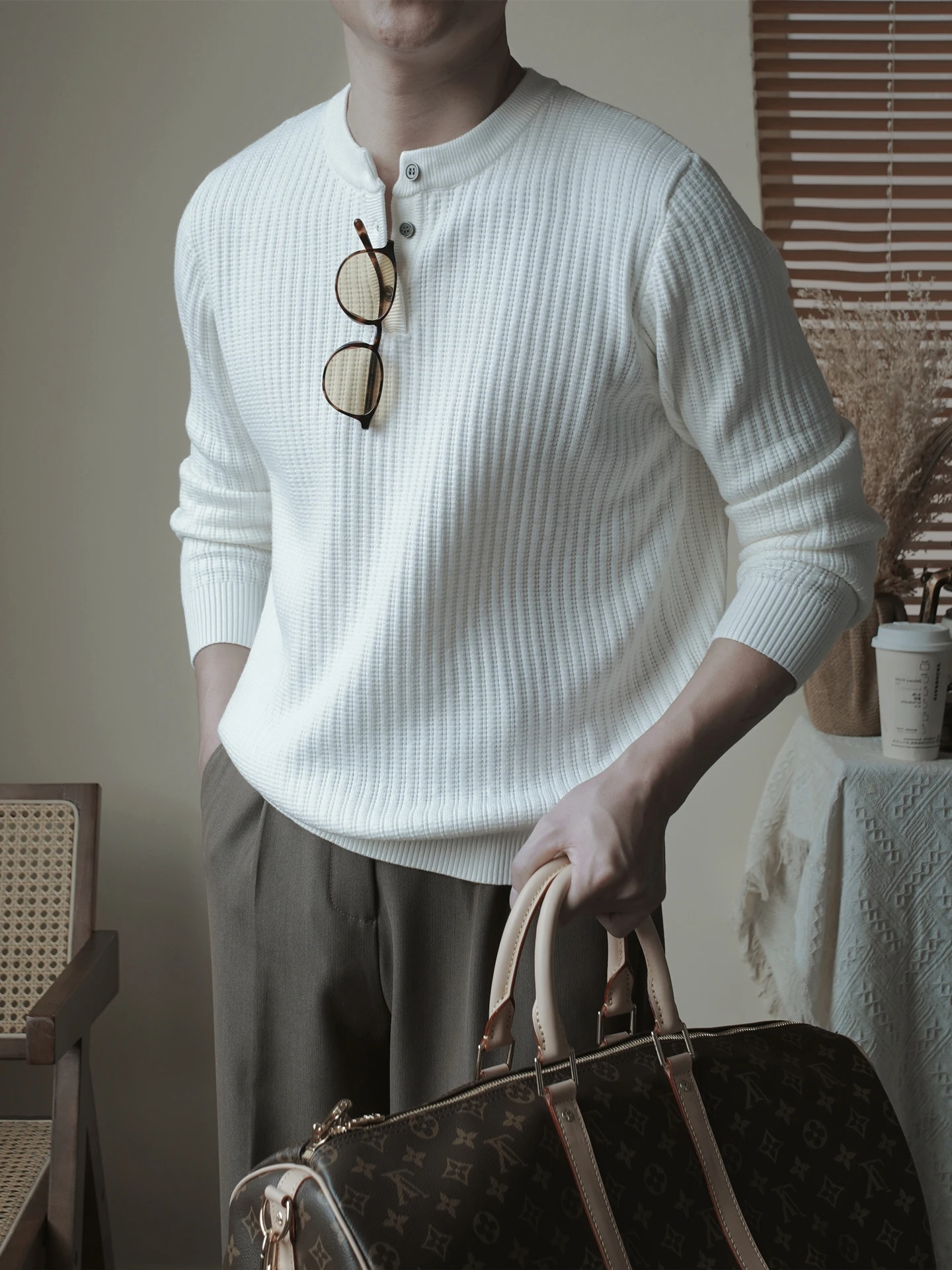 الخريف والشتاء المال القديم سليم صالح مخطط عارضة فضفاض زهرة المشمش محبوك سترة #4