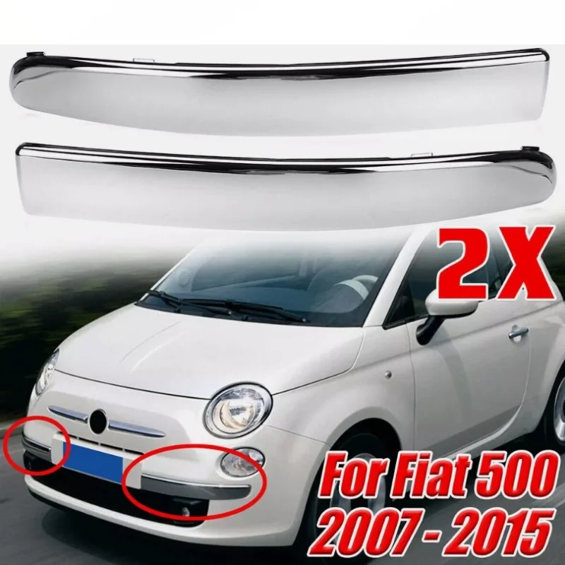 

2pcs For Fiat 500 2007-2015 Lounge Plastic Front Bumper Moulding Lower Chrome Trim Left Right Car Exterior Parts