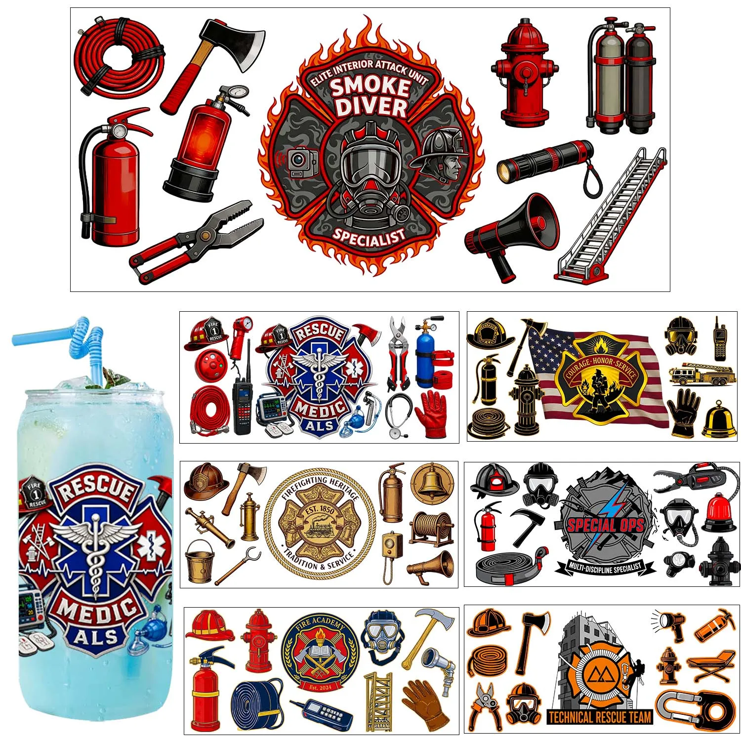 Proud Firefighter UV DTF Transfer Sticker Waterproof DIY Decals 3D Transfers UVDTF Sticker 16oz UV DTF Cup Wraps