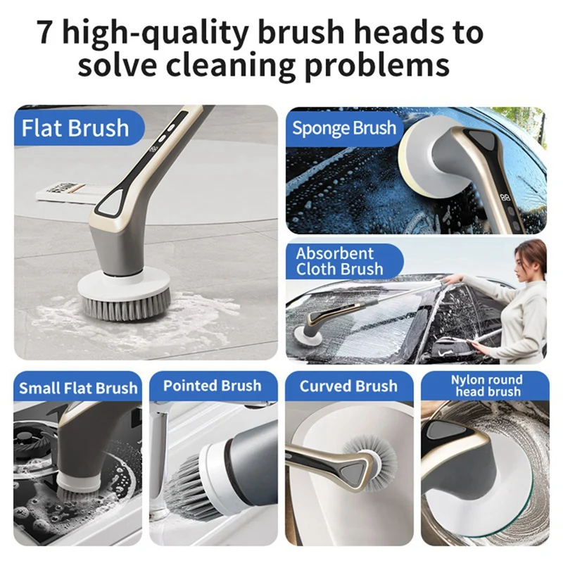 Electric Spin Scrubber  Shower Scrubber Ipx7 With 7 Replaceable Brush Heads And Adjustable Removable Extension Handle A