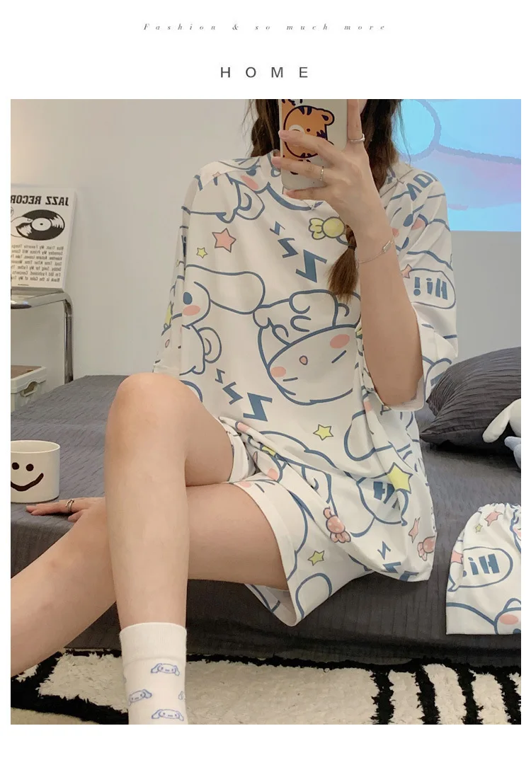 Sanrio Cinnamoroll Baby Cartoon Ice Silk Pajamas Cute Casual and Comfortable Cool Breathable Lightweight Home Pajamas Girls Gift