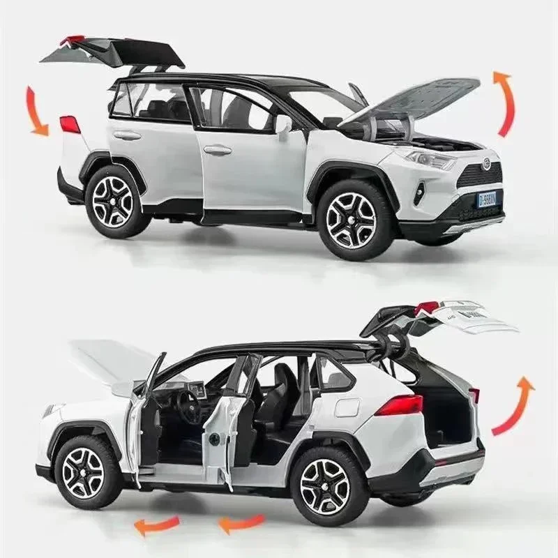 New 1:32 Toyota RAV4 SUV Simulation Alloy Car Model Sound and Light Pull Back - Suitable for Children's Toys and Collections