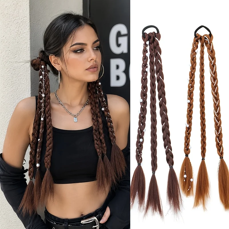 Fashion Cute Braid Head Rope Wig Playful Girls Handmade Fishbone Twist Braids High Ponytail Hair Accessories for Woman Daily Use