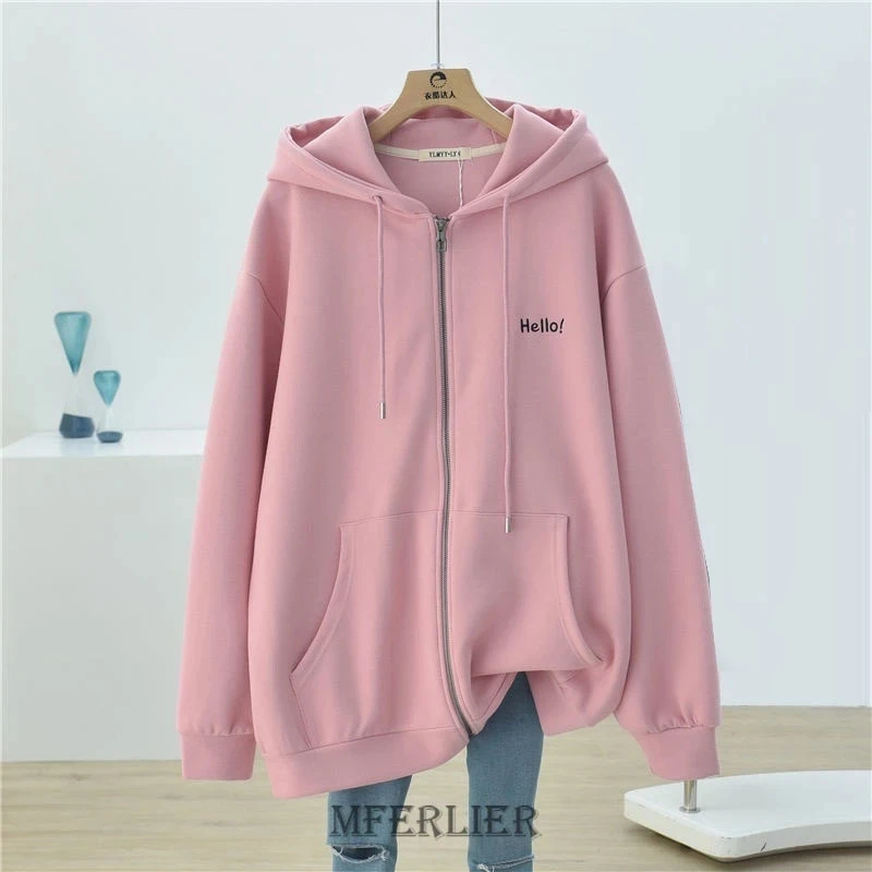 Sudaderas con capucha de talla grande 6XL y 150KG para mujer, sudaderas con capucha con bolsillo de gran tamaño Harajuku con cremallera, chaqueta de béisbol holgada de manga larga