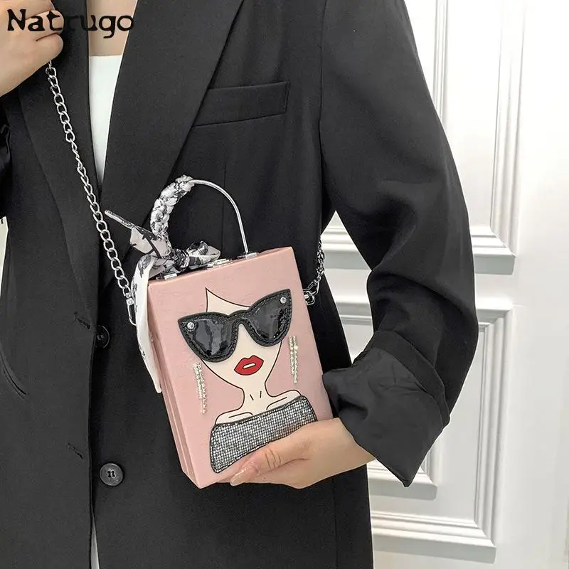 Bolso de hombro con borla para mujer, bolsa cruzada con personalidad, gafas, belleza, chica, moda