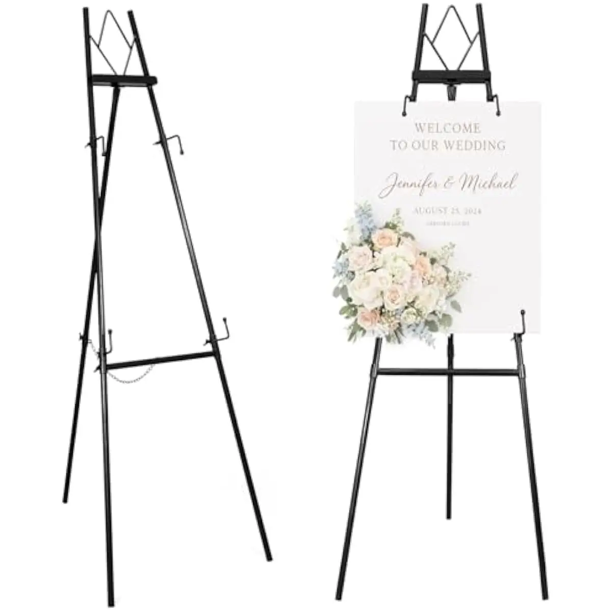 Black Adjustable Iron Easel Stand 40.1 or 53.9 Inches Tall Triangular Steel Frame Stable Display Support for Wedding Signs Paint