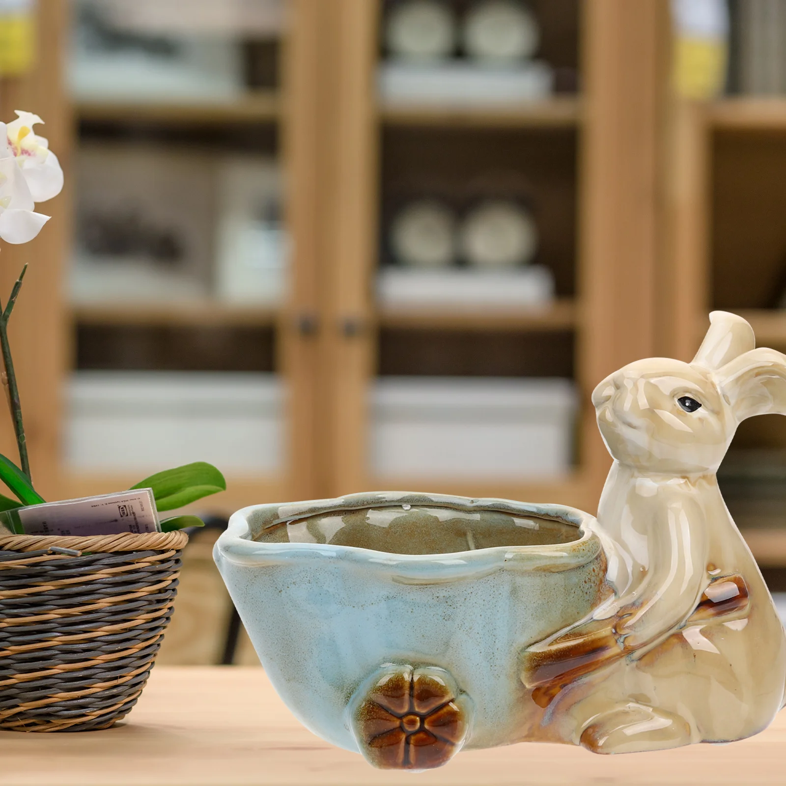 Ceramic Rabbit Statue Desktop Storage Plate Jewelry Dish Phone Holder Key Organizer Sundry Tray Ceramic Desktop Storage Plate