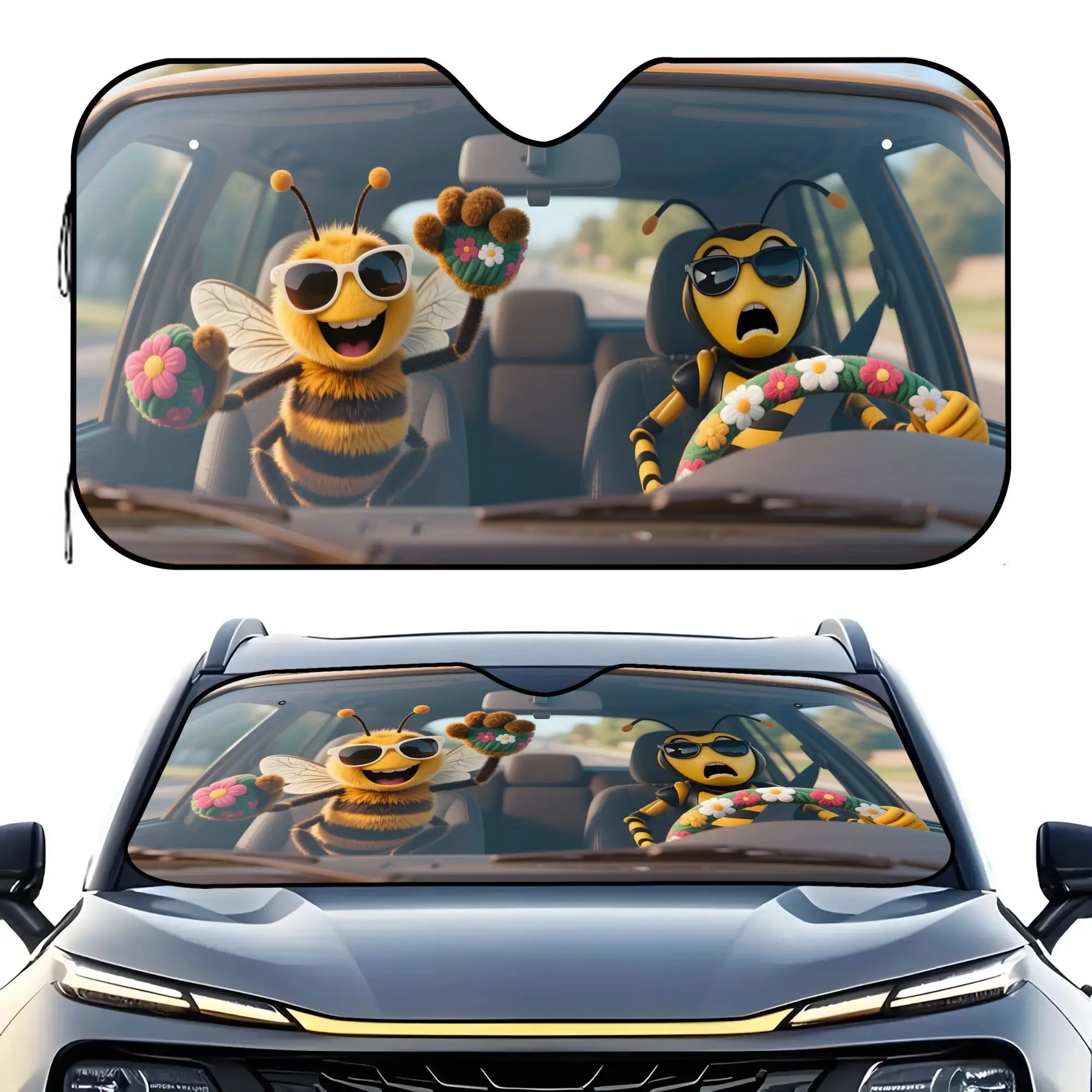 

1 шт. автомобильный солнцезащитный козырек с дизайном пчелы — летняя защита от солнца для окон, теплоизоляция, охлаждающий артефакт, полиэстер, рулонный материал