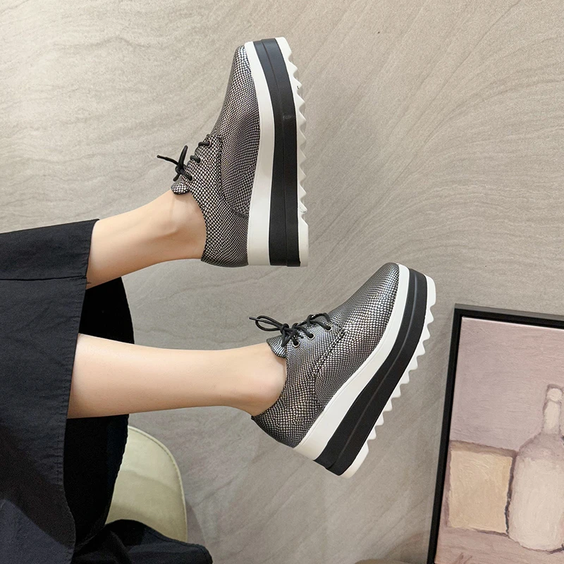 2024 Women Flats Platform Shoes Spring Moccasin Fashion Creepers Shoes Lady Loafers Ladies Lace Up Shoes Plus Size 42