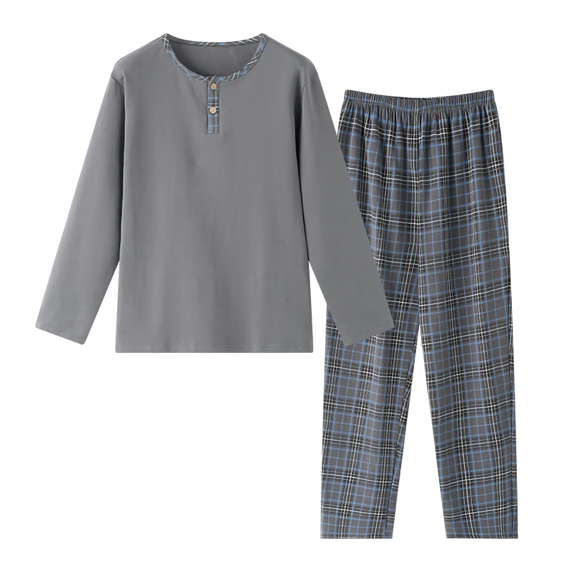 Ensembles de pyjamas College de lettres pour hommes, pantalons à carreaux, pur coton, vêtements de nuit pour hommes, vêtements de nuit pour la