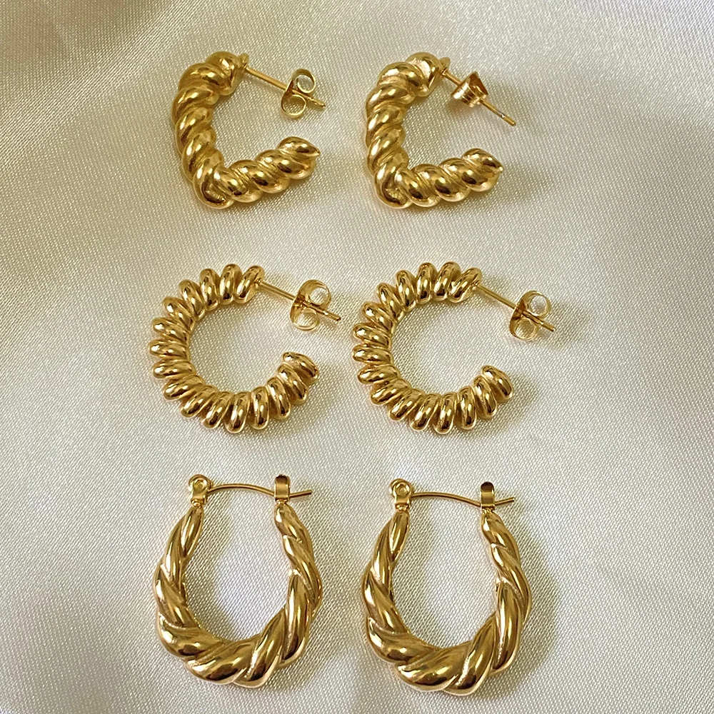 New ins Stainless Steel Gold Earring For Women Vintage Spiral Hoop Earrings Fashion Aesthetic Jewelry Gift