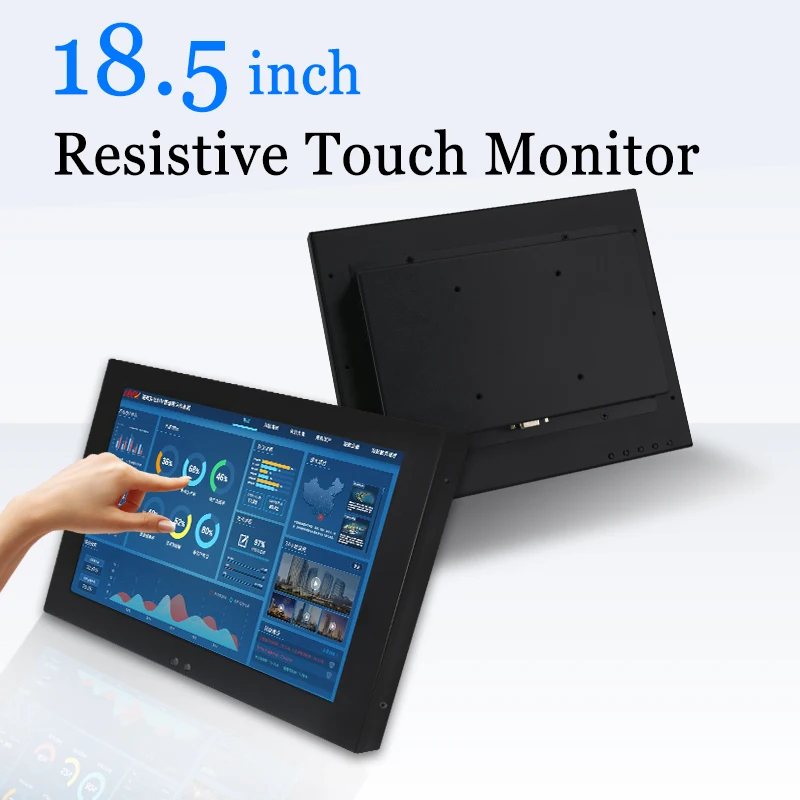 

18.5 inch Touch Screen Monitor Metal Industrial Cabinet Resistive Touchscreen Monitor with VGA DVI HDMI AV TV BNC