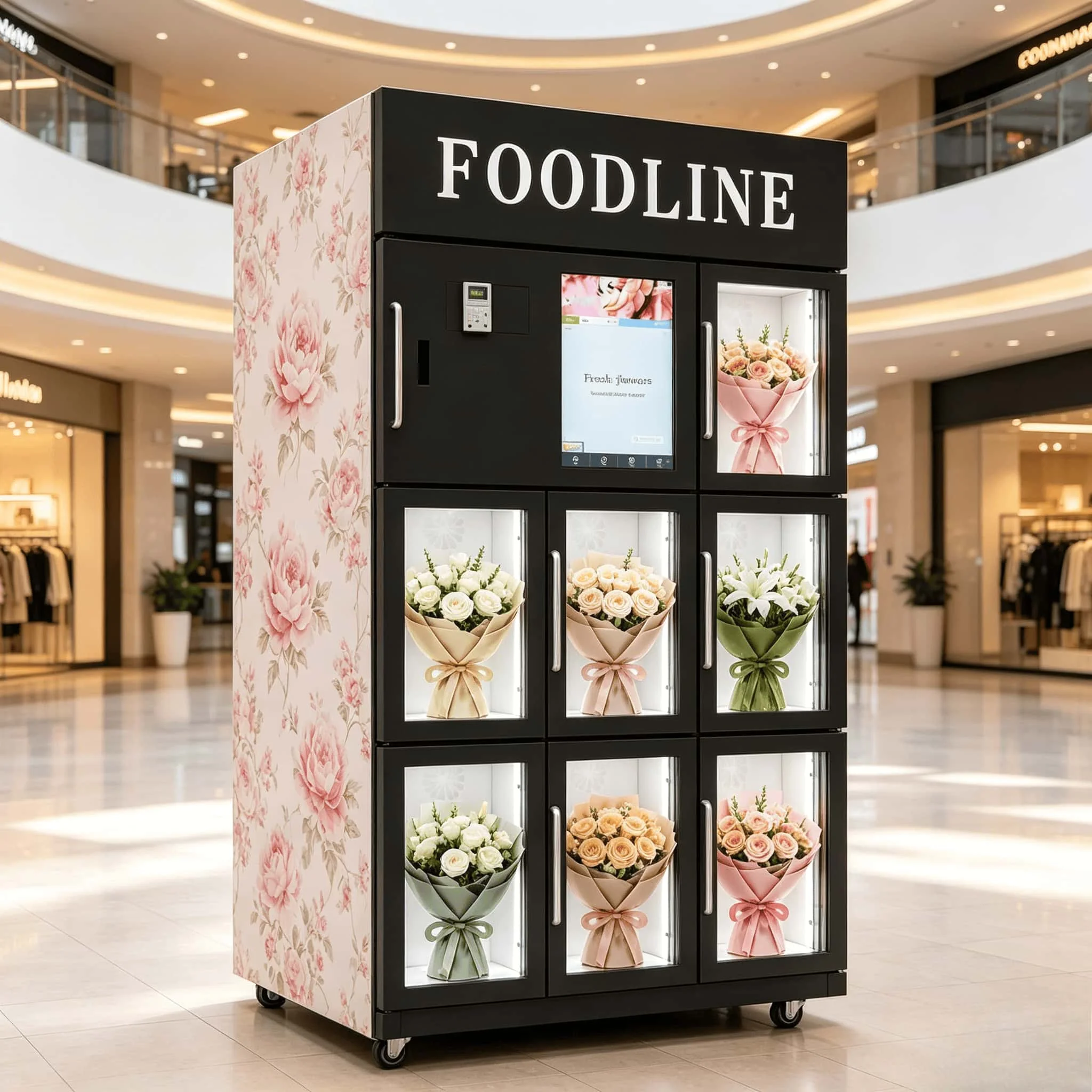 FOODLINE Business Center Flower Vending Cabinet Ultra Thin Touch Screen Unmanned Fresh Flower Self Selling Machine