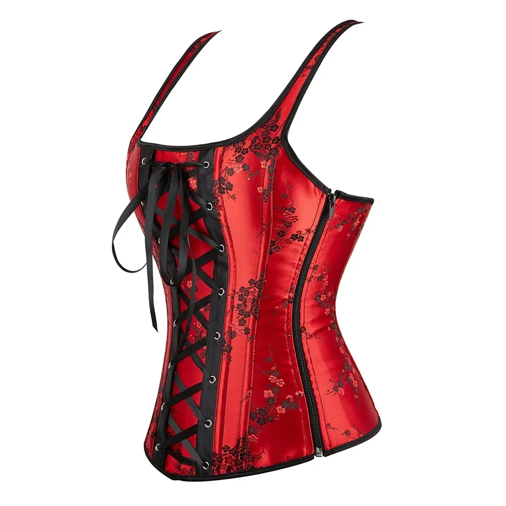 Women Corset Top Floral Embroidery Bustier Slimming Bustiers Zip Corsets Straps Corsage Halloween Party Costumes Wedding Outfits