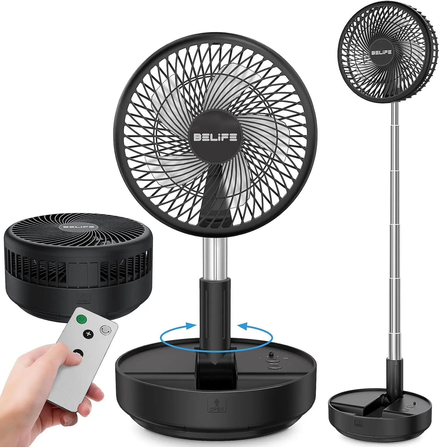 

X8 Portable Fan, Cordless 7200mAh Battery Operated Oscillating Fan, USB Rechargeable Desk Floor Fan with Remote, Foldable Telesc