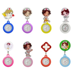 YiJia reloj de bolsillo médico con carrete de insignia retráctil de dibujos animados para enfermera con funda de goma colorida y puntero luminoso