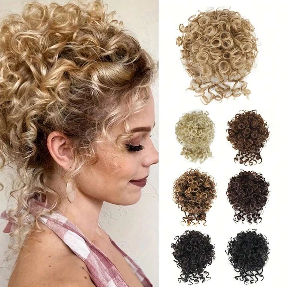 

Синтетический накладной пучок для волос 60 г, на резинке, с эффектом небрежности, волнистый, кудрявый, для женщин, темно-коричневый