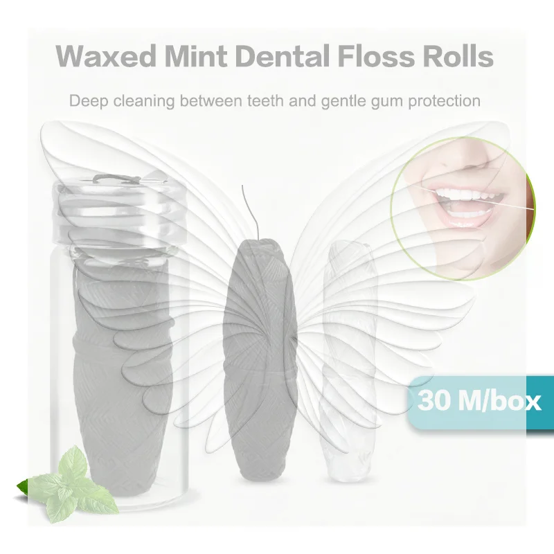 30m Vegan Biodegradable Bamboo Charcoal Dental Floss With Refillable Glass Holder Mint Flavored Tiny Floss