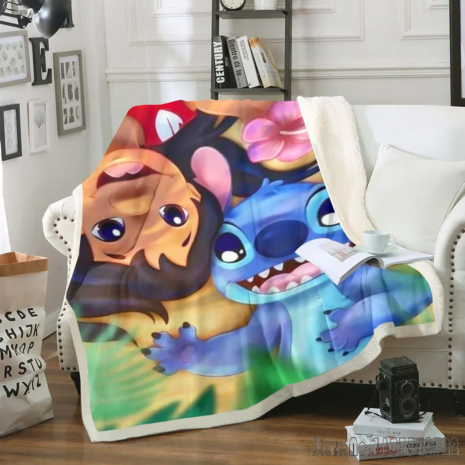 

Stitch Microfiber Fabric Blankets For Bed Anime Plush Blanket Custom Fleece Home Decor Suitable Children And Adults