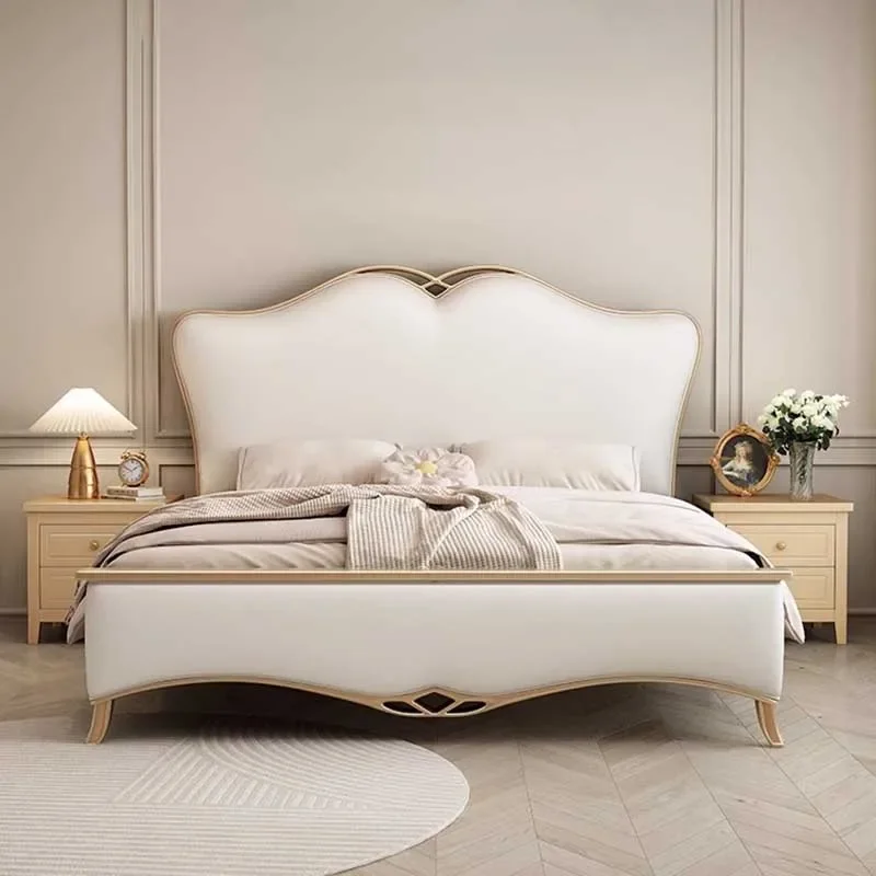 Leather Glamorous Double Bed Designer White Villa Sleeping King Size Bed Frame Modern Platform Letto Matrimoniale Home Furniture