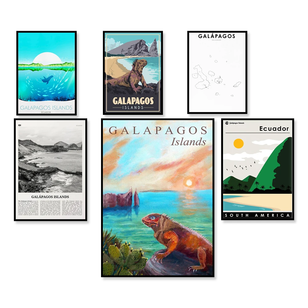طباعة جزر غالاباغوس الإكوادور، بركان كيتو الإكوادور، خريطة جزر غالاغوس، فن الطبيعة، ملصق المناظر الطبيعية للسفر في أمريكا الجنوبية #1