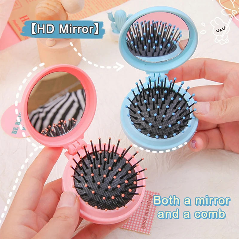 Peigne de massage portable avec miroir pliant, petit peigne à cheveux, brosse à cheveux, outils de coiffage