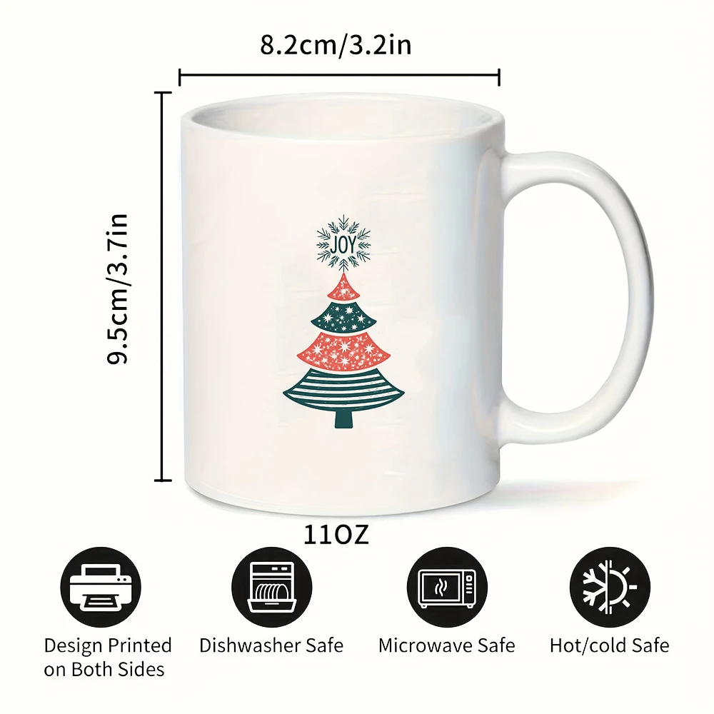 كوب سعة 11 أونصة + مجموعة ملصقات شجرة عيد الميلاد - هدية عيد الميلاد للأطفال كوب ماء عائلي للمكتب وديكور فنجان القهوة