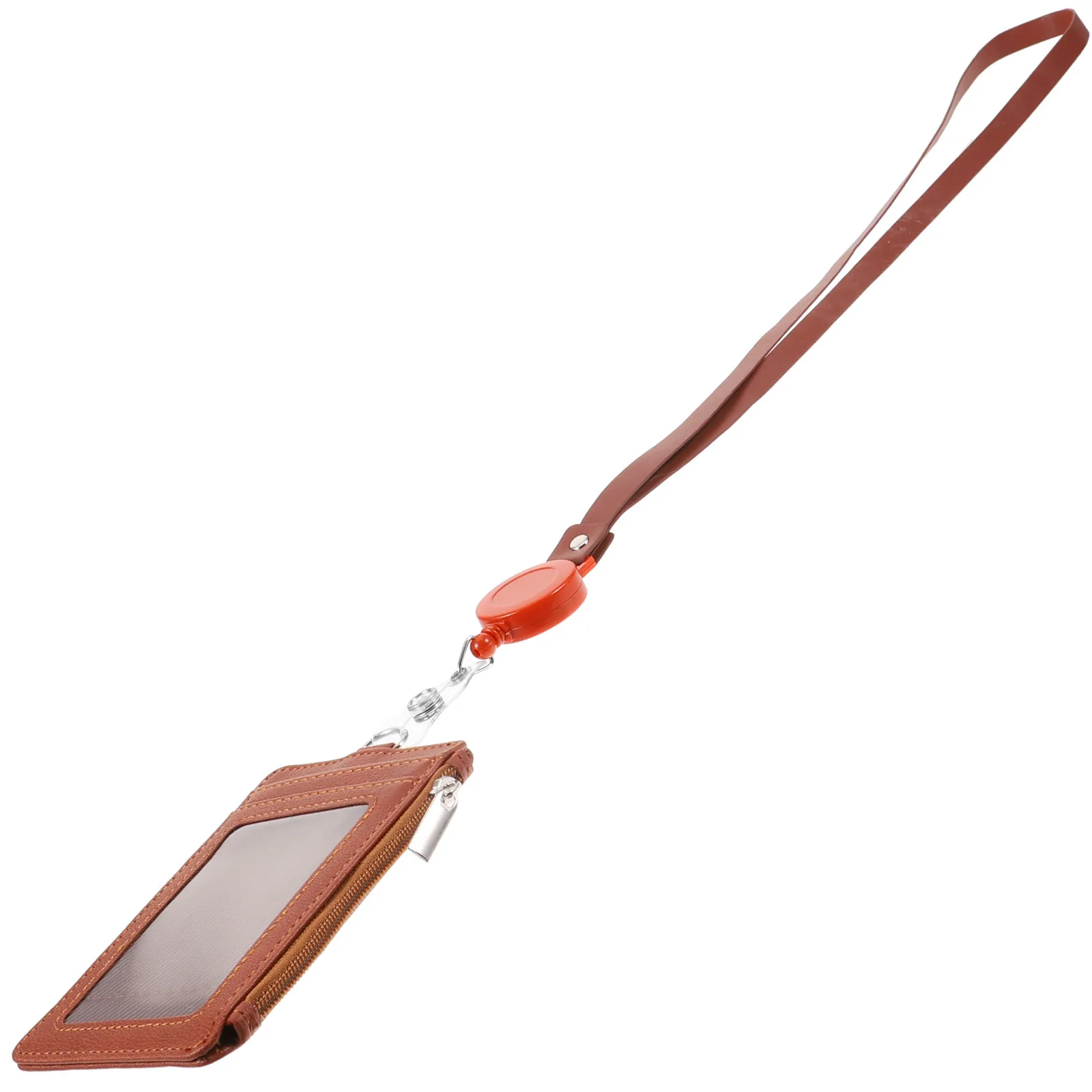 Vertical PU Badge Holder Id Card Case with Clear Front Window for Business Card Badge Lanyard Swivel Clip Brown