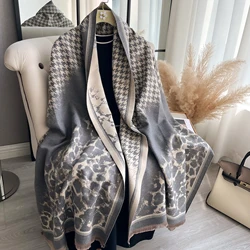 Lenço de Caxemira de Dois Lados Marca De Luxo, Soft Warm Houndstooth Franja Pashmina Shawl, Inverno Coldproof Cobertor À Prova De Vento