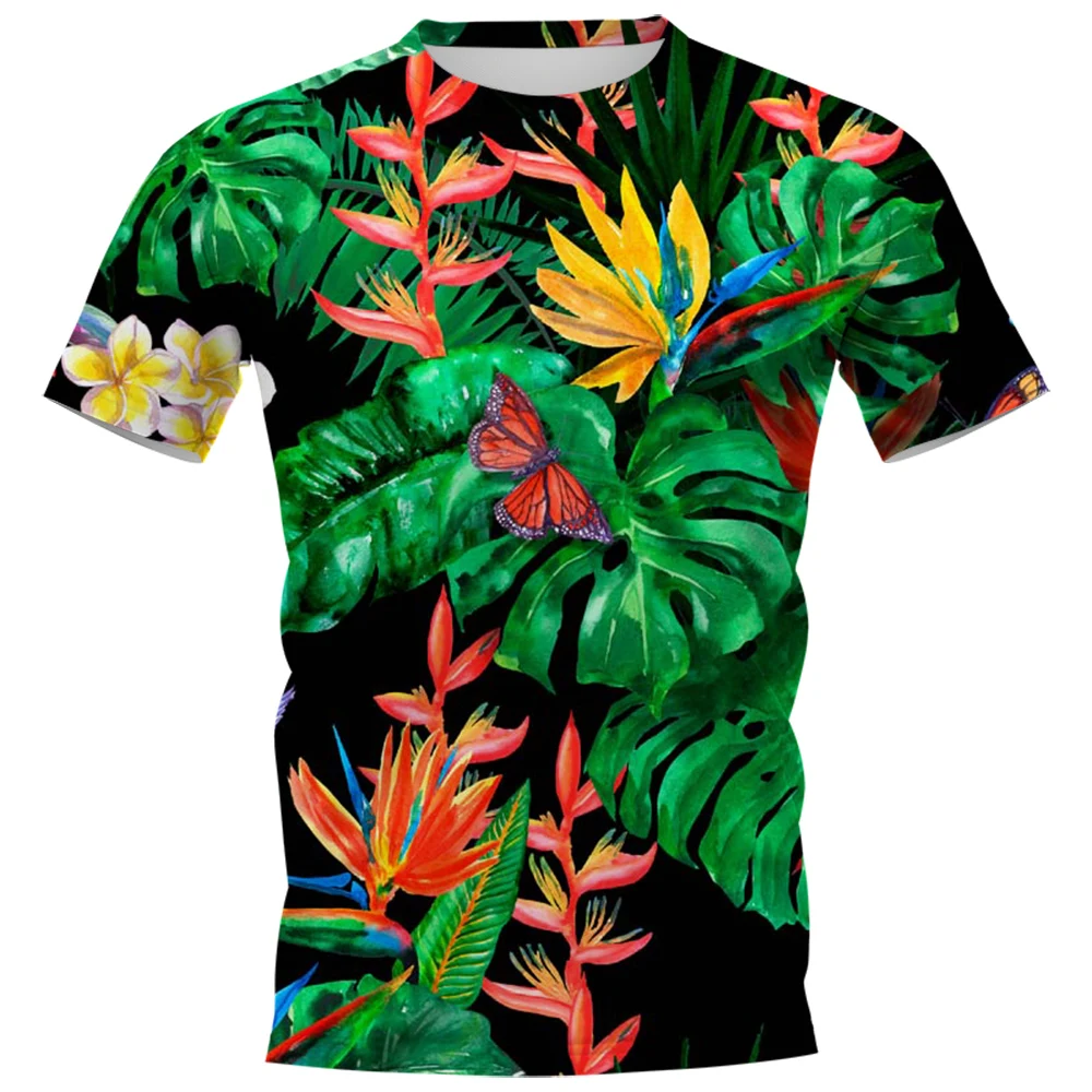 Fashion Casual Hawaii Tropical Plants graphic t shirts men Summer Leisure Holiday Printed Round Neck Oversized Short Sleeve Tops