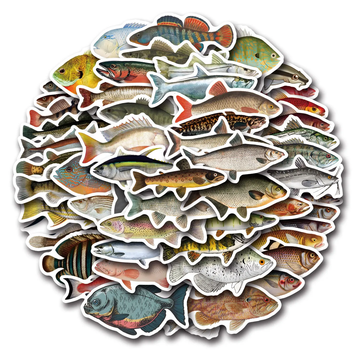 10/55/110PCS Deep-sea Mixed Fish Fishing Stickers Ocean Fish DIY Toy Gift Decorative Decal Phone Laptop Cup Luggage Waterproof