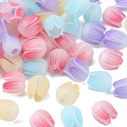 50Pcs Random Color Acrylic Tulip Buds Beads Cute Flower Bud Beads Colorful Floral Tulip Beads for Spring Jewelry Making Supplies