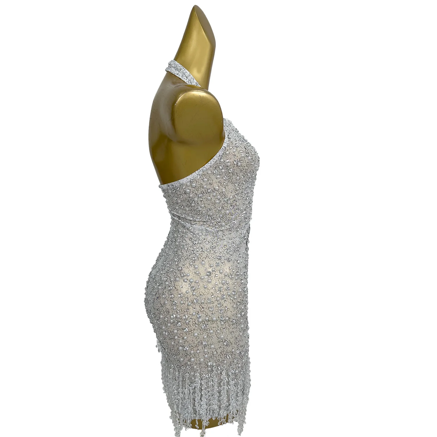 Seksowna Sukienka Mini na Bal Koktajlowy z Głębokim Dekoltem w Serek, Frędzlami z Cyrkonii, Bez Pleców, Idealna na Imprezę do Klubu Nocnego, Wieczorową Kolację, Sukienka Ołówkowa