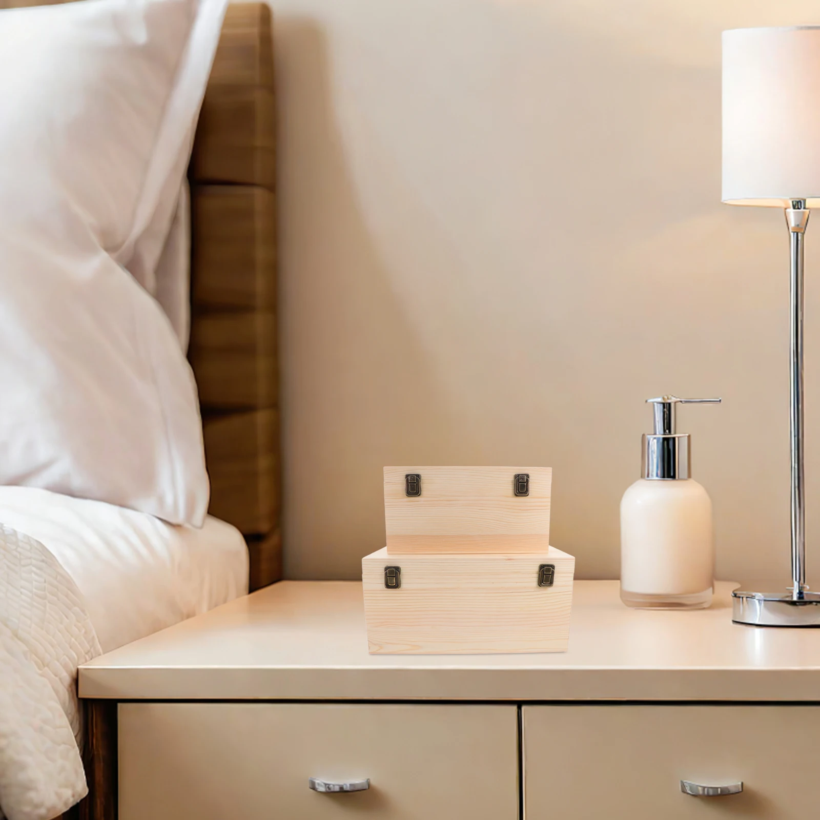 

2Pcs Unfinished Large Pine Wood Box DIY Jewelry Organizer Craft Storage Keepsake Treasure Wooden Boxes for Crafts